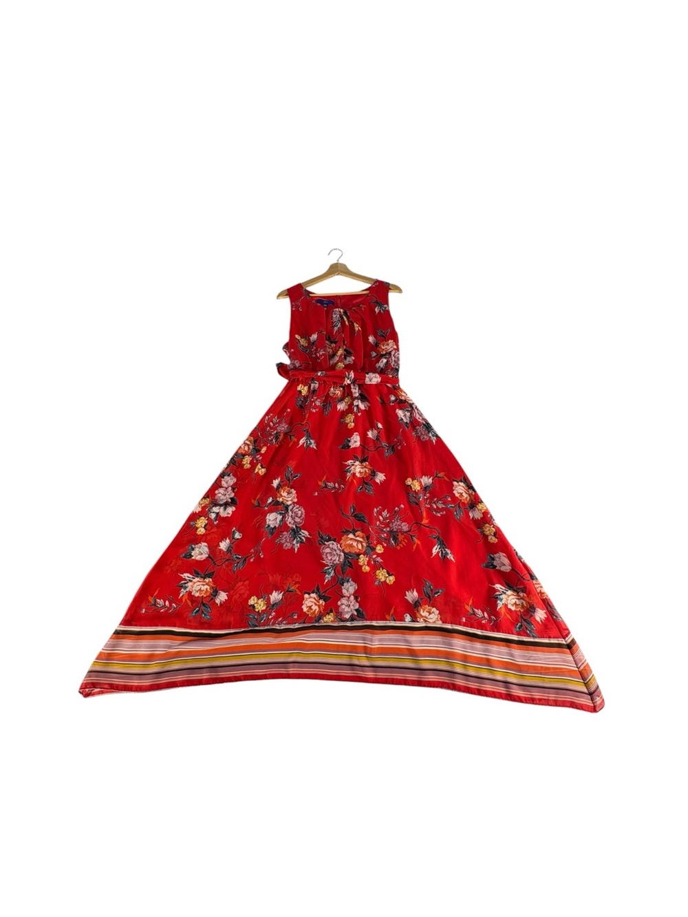 Apt. 9 Red Floral Chiffon Handkerchief Hem Maxi Dress XXL Sleeveless Belted